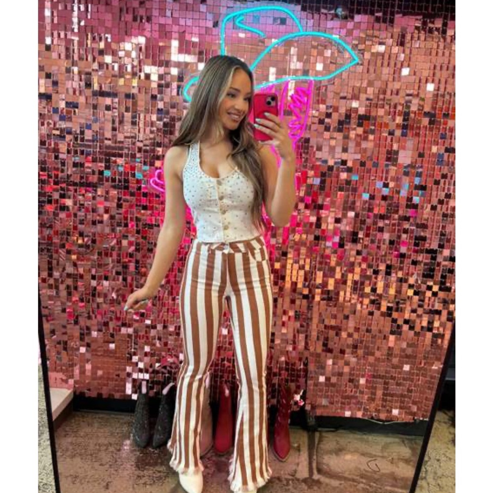 High waisted striped flair jeans - Willow Boutique